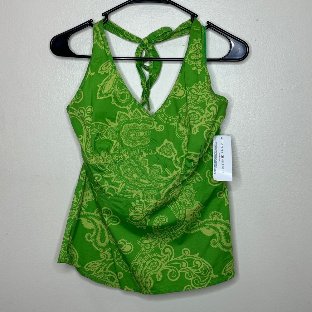 NWT Vintage Y2K Tommy Hilfiger Paisley Halter Top Green Deadstock 2000s size XL